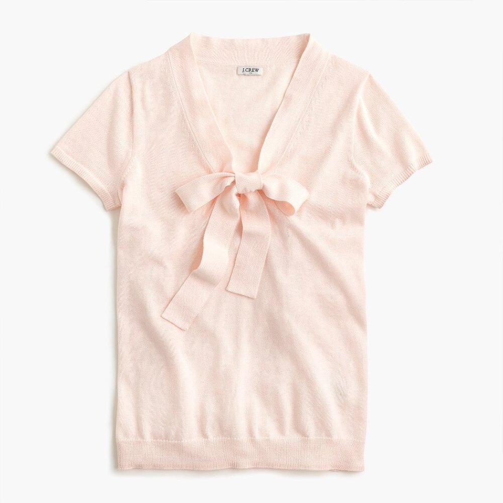 NWT J Crew Light Pink V-Neck Blouse with Tie Detail
